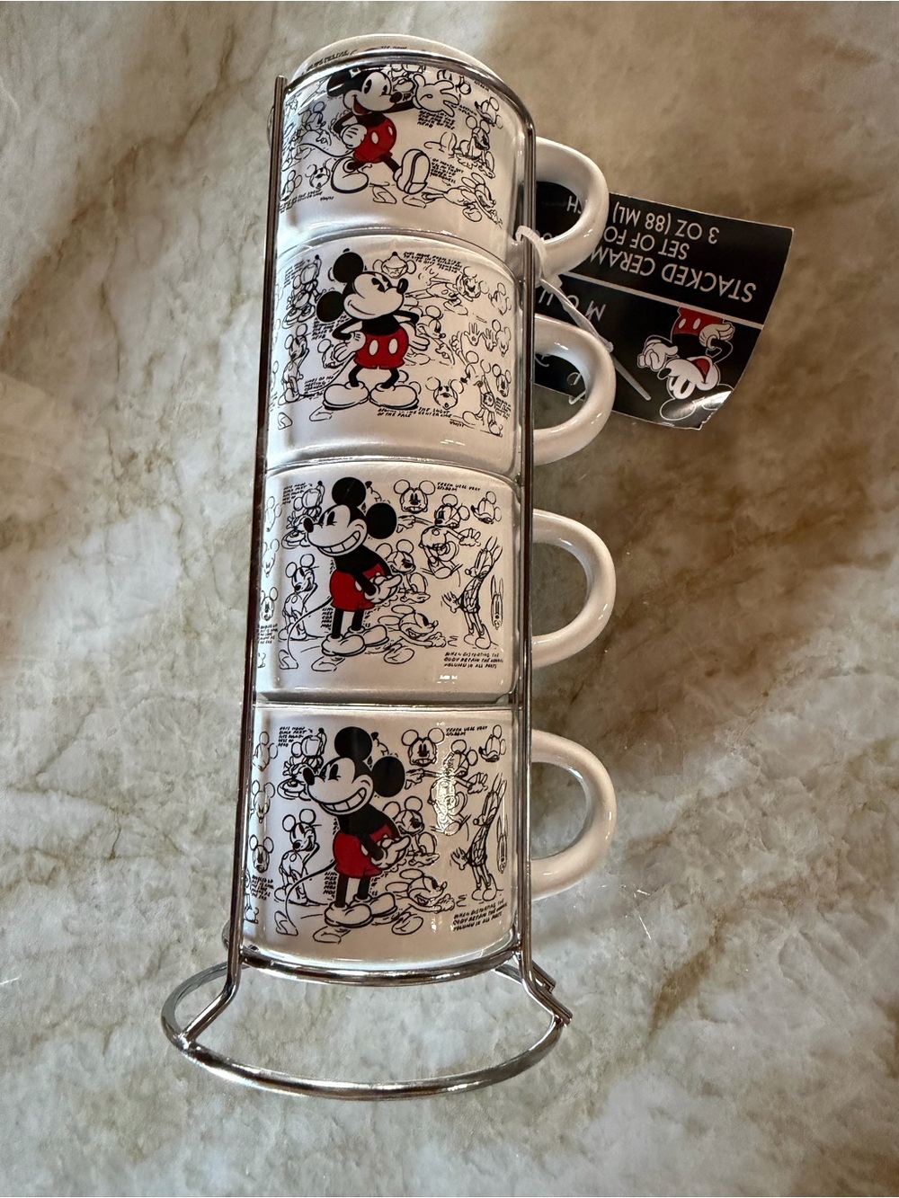 Disney Mickey Mouse White and Red Stacked Ceramic Espresso Mug Set